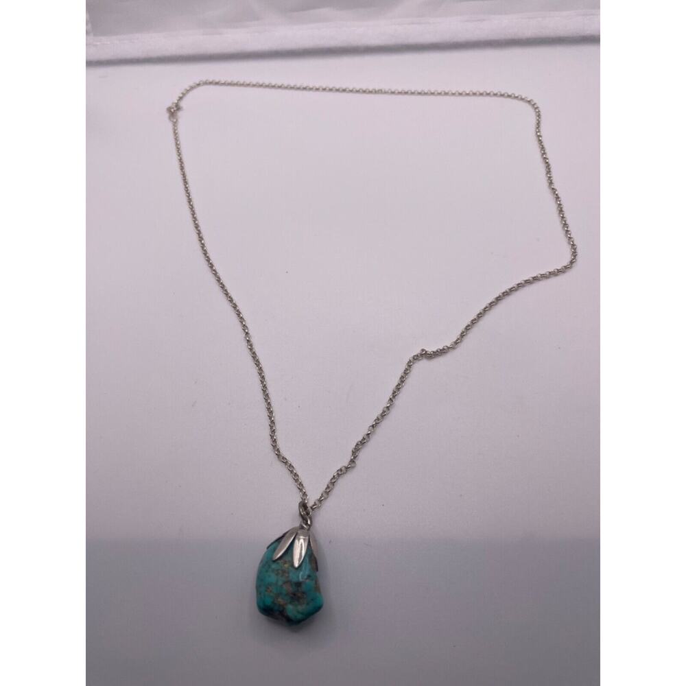 Vtg 925 Necklace Turquoise Silver Tone Matrix Stone Pendant SW Native 26in